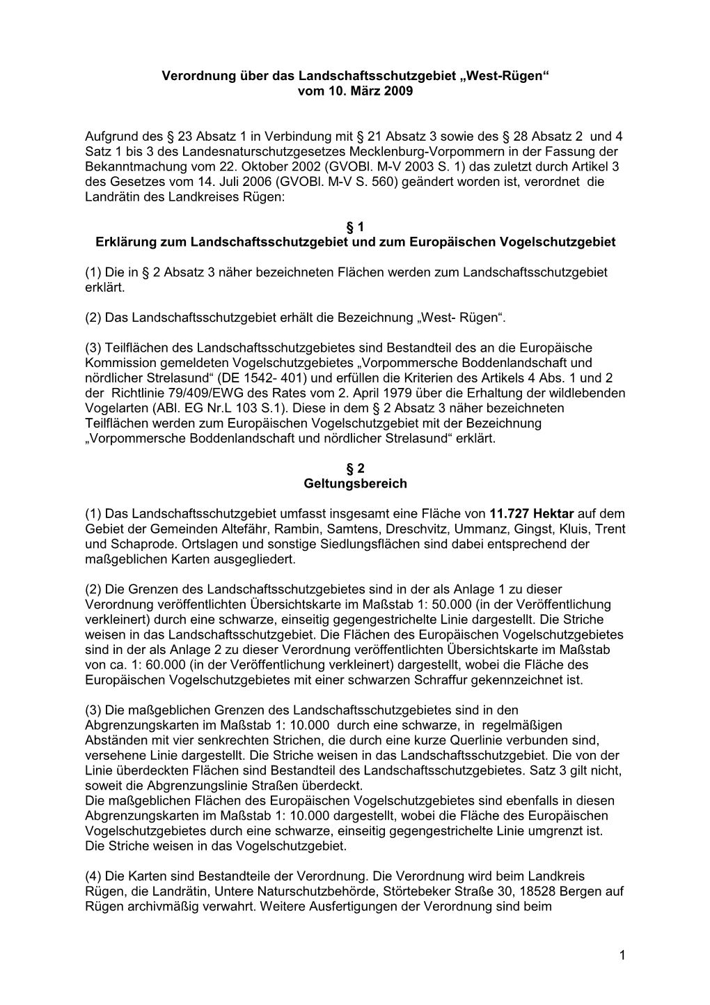 Verordnung Über Das Landschaftsschutzgebiet „West-Rügen“ Vom 10