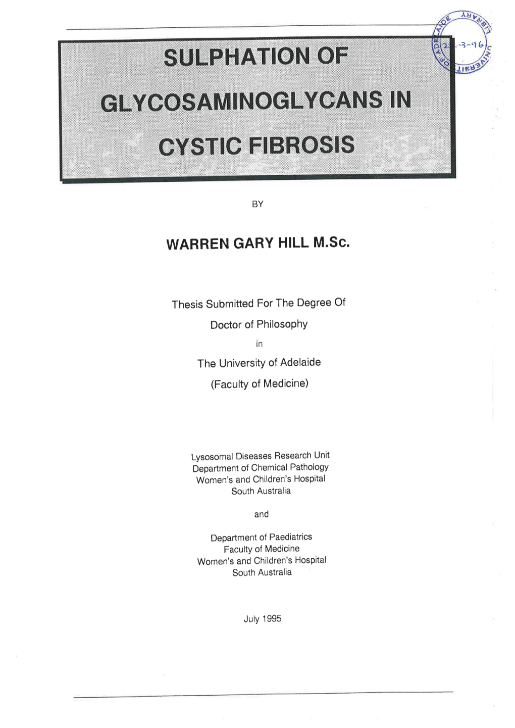 Sulphation of Glycosaminoglycans in Cystic Fibrosis