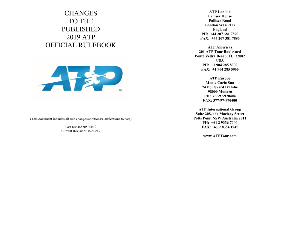 Changes to the Published 2019 Atp Official Rulebook