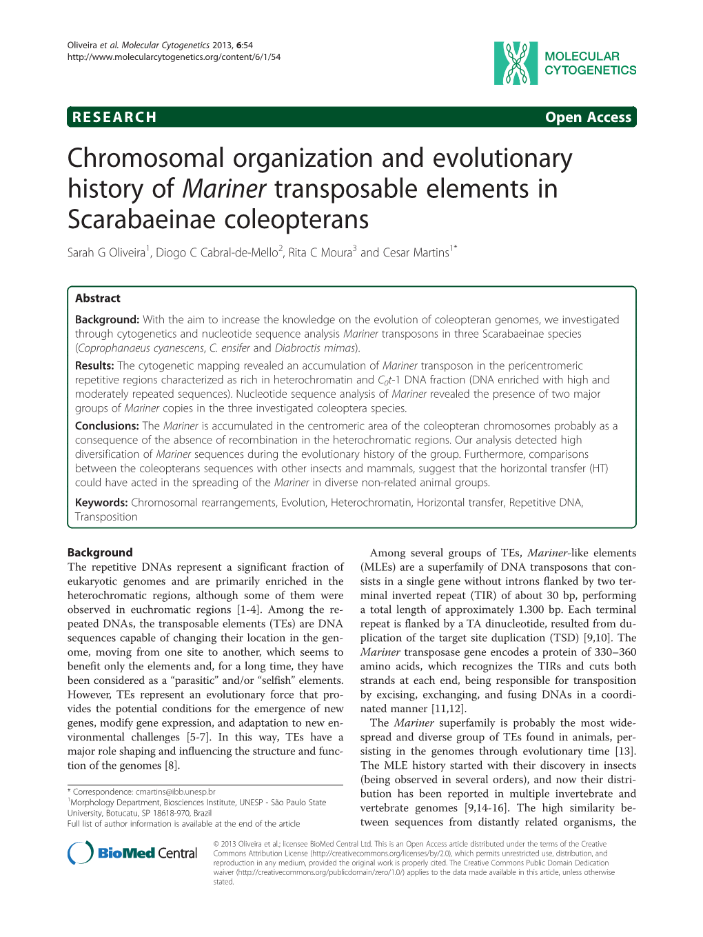 Chromosomal Organization and Evolutionary History of Mariner