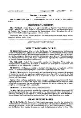 Absence of Ministers Visit by Pope John Paul 11 Grain