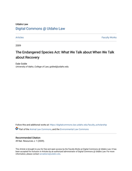 The Endangered Species Act: What We Talk About When We Talk About Recovery