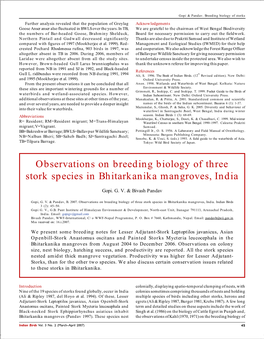 Observations on Breeding Biology of Three Stork Species in Bhitarkanika Mangroves, India