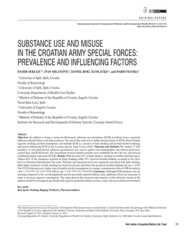 Substance Use and Misuse in the Croatian Army Special