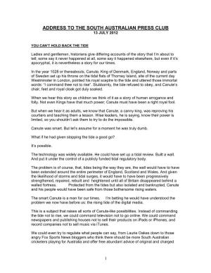 Address to the South Australian Press Club 13 July 2012