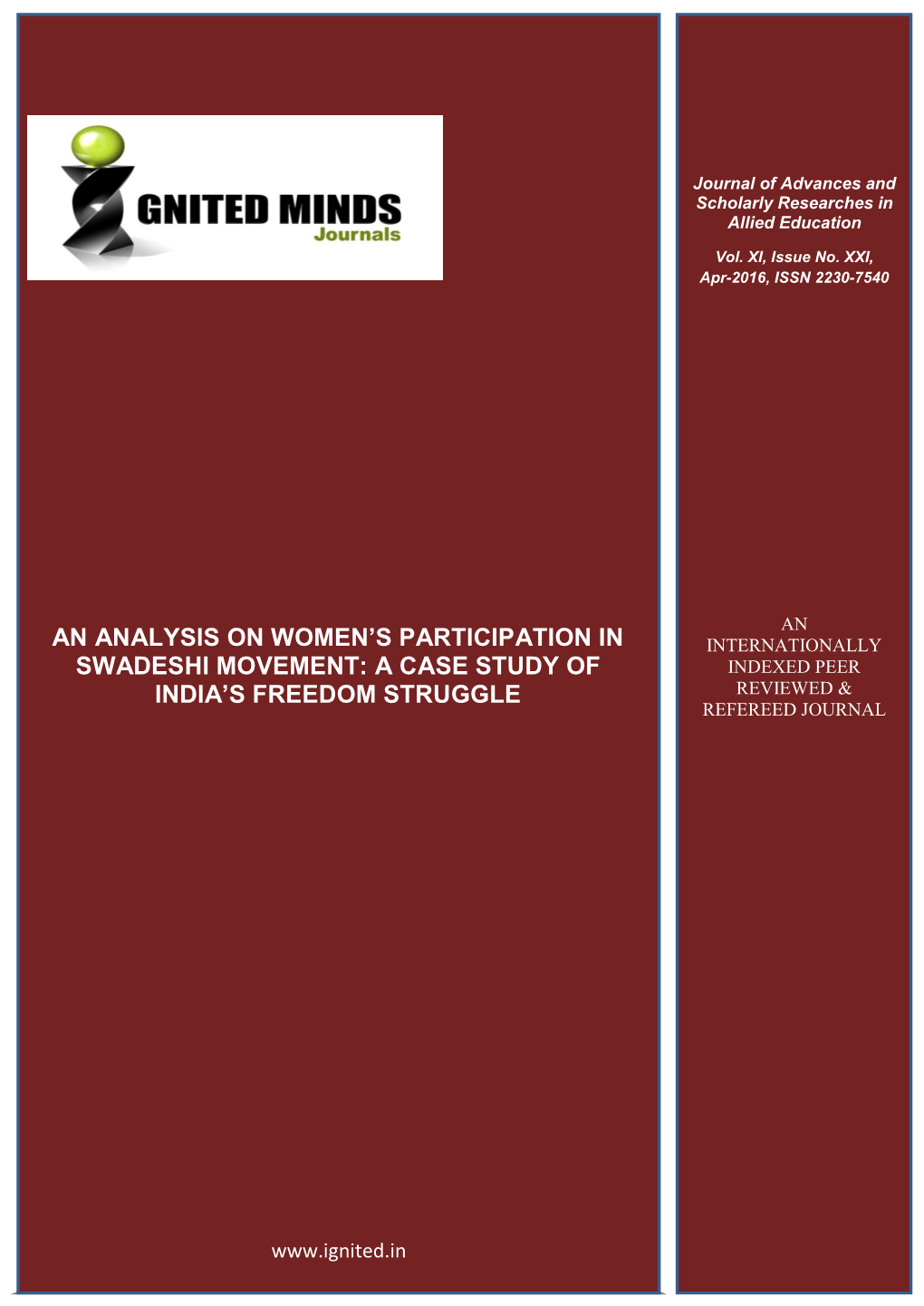 An Analysis on Women's Participation in Swadeshi Movement: a Case Study