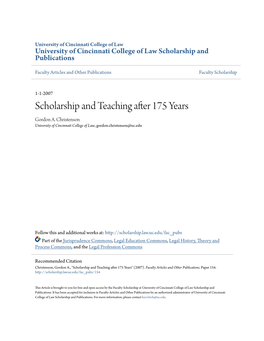 Scholarship and Teaching After 175 Years Gordon A