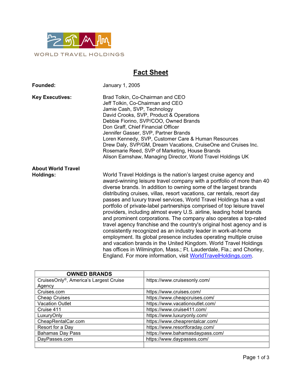 World Travel Holdings Fact Sheet