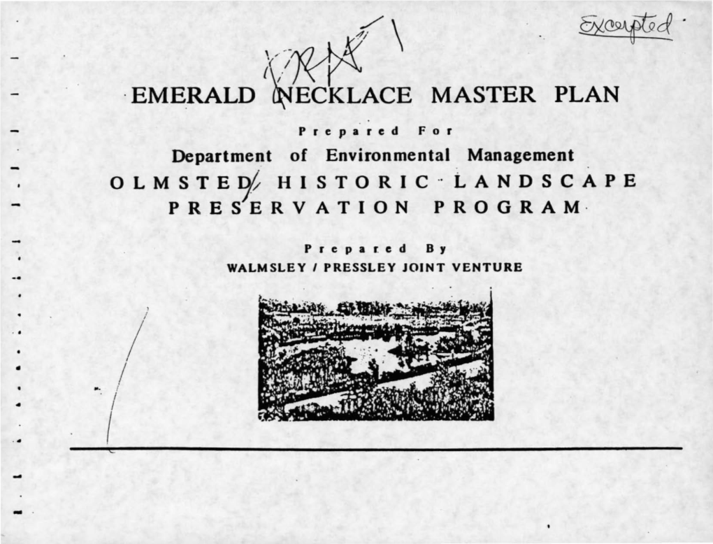 Draft of the Emerald Necklace Master Plan Prepared in a Joint Venture By