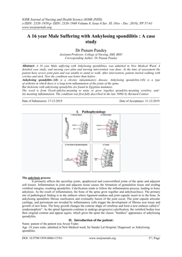 A 16 Year Male Suffering with Ankylosing Spondilitis : a Case Study