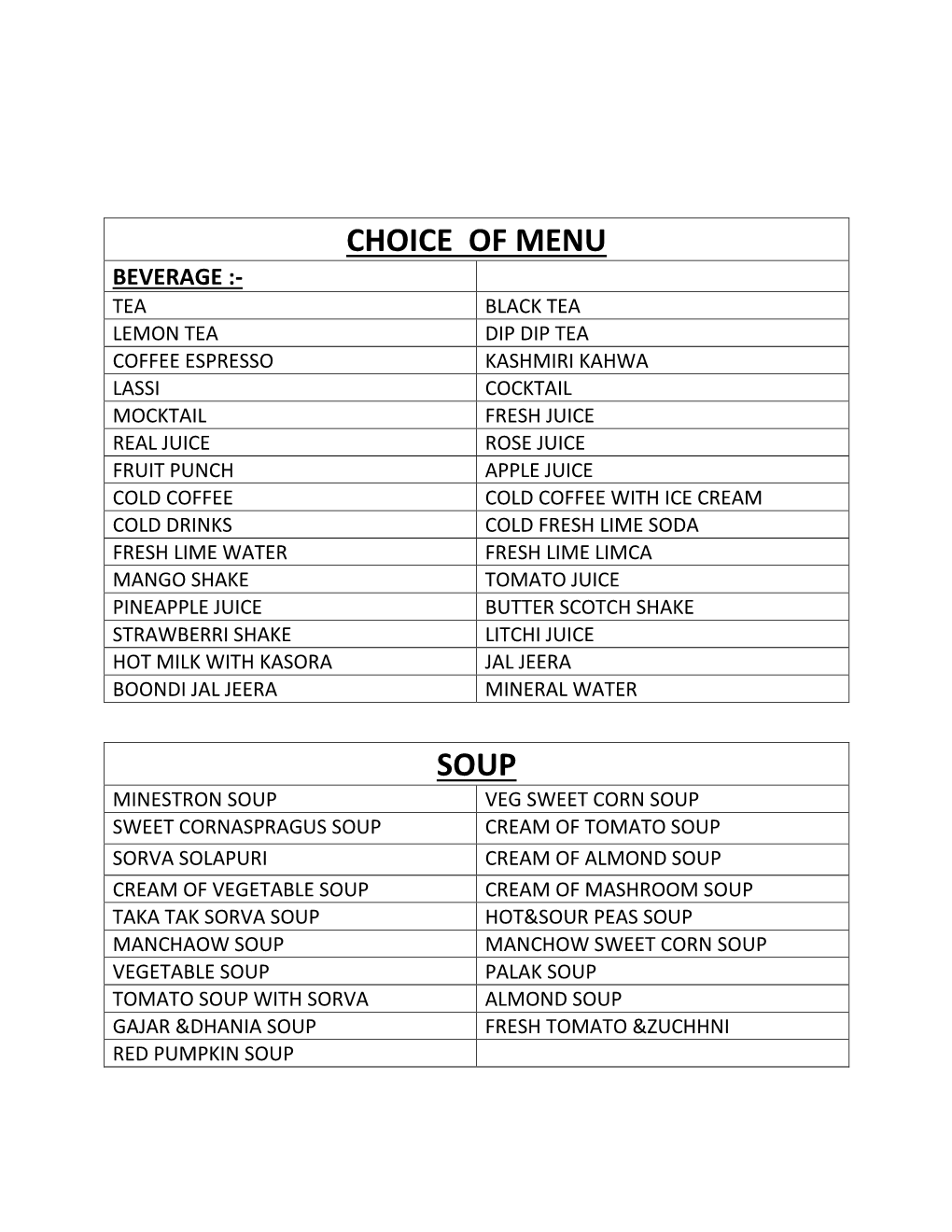 Choice of Menu Soup