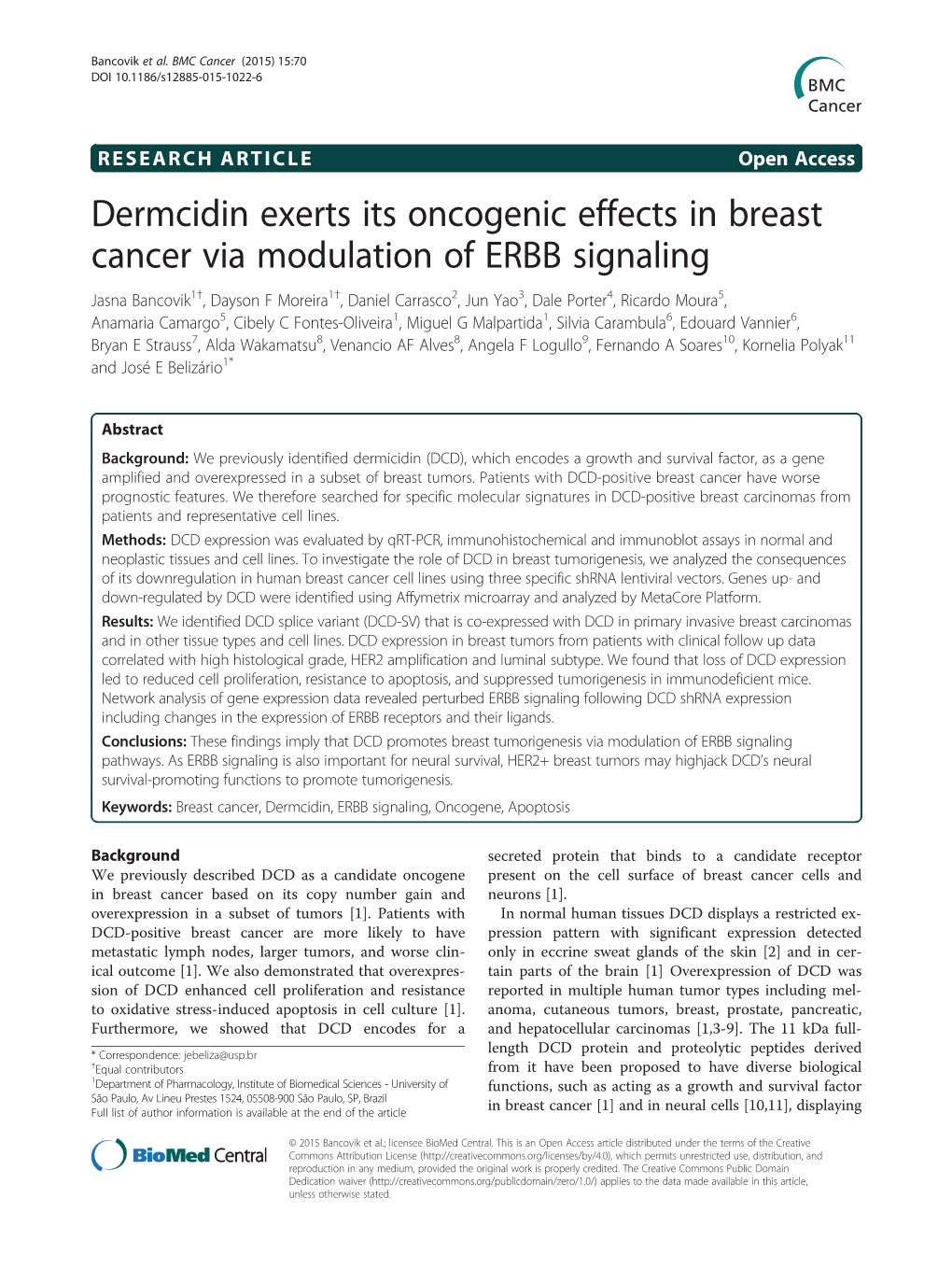 Dermcidin Exerts Its Oncogenic Effects in Breast Cancer Via Modulation Of