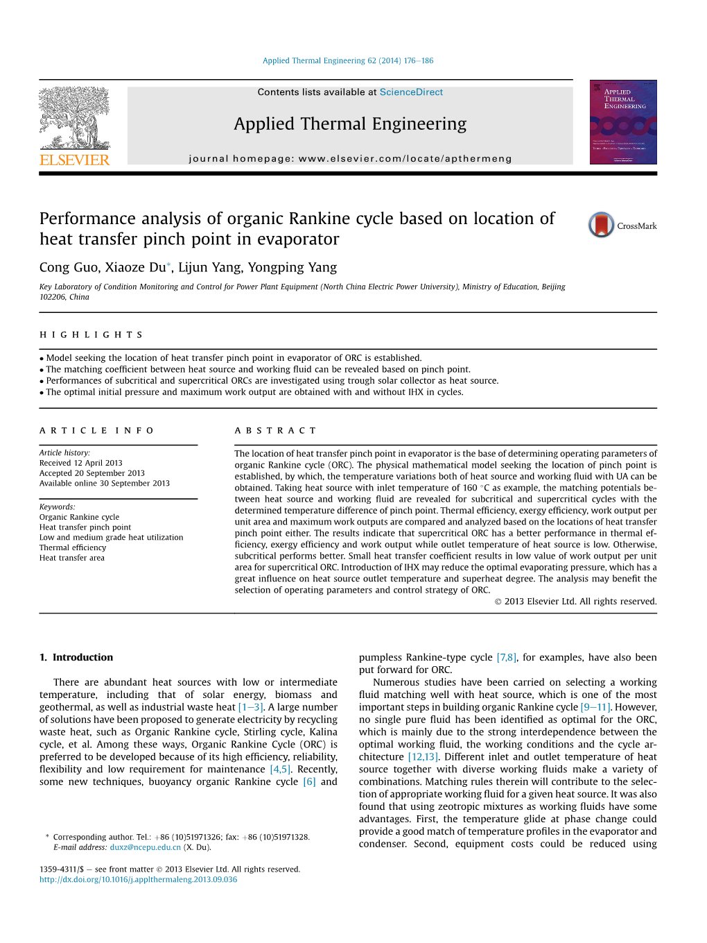 Performance Analysis of Organic Rankine Cycle Based on Location of Heat Transfer Pinch Point in Evaporator