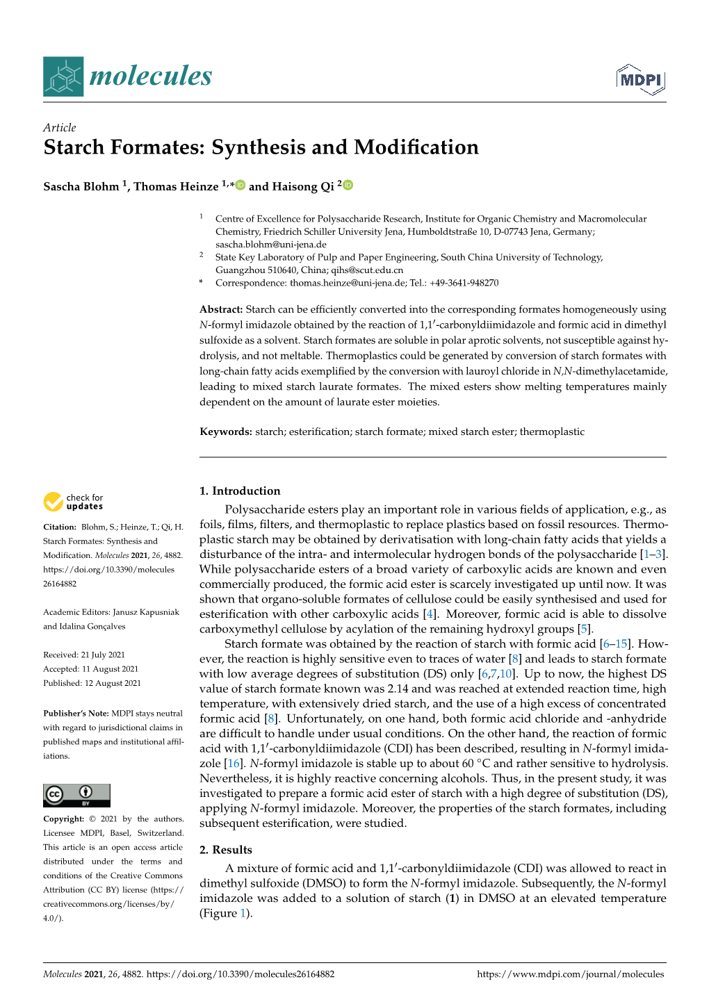 Starch Formates: Synthesis and Modification