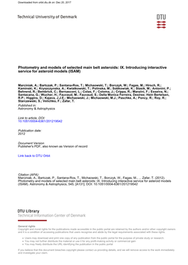 Photometry and Models of Selected Main Belt Asteroids: IX