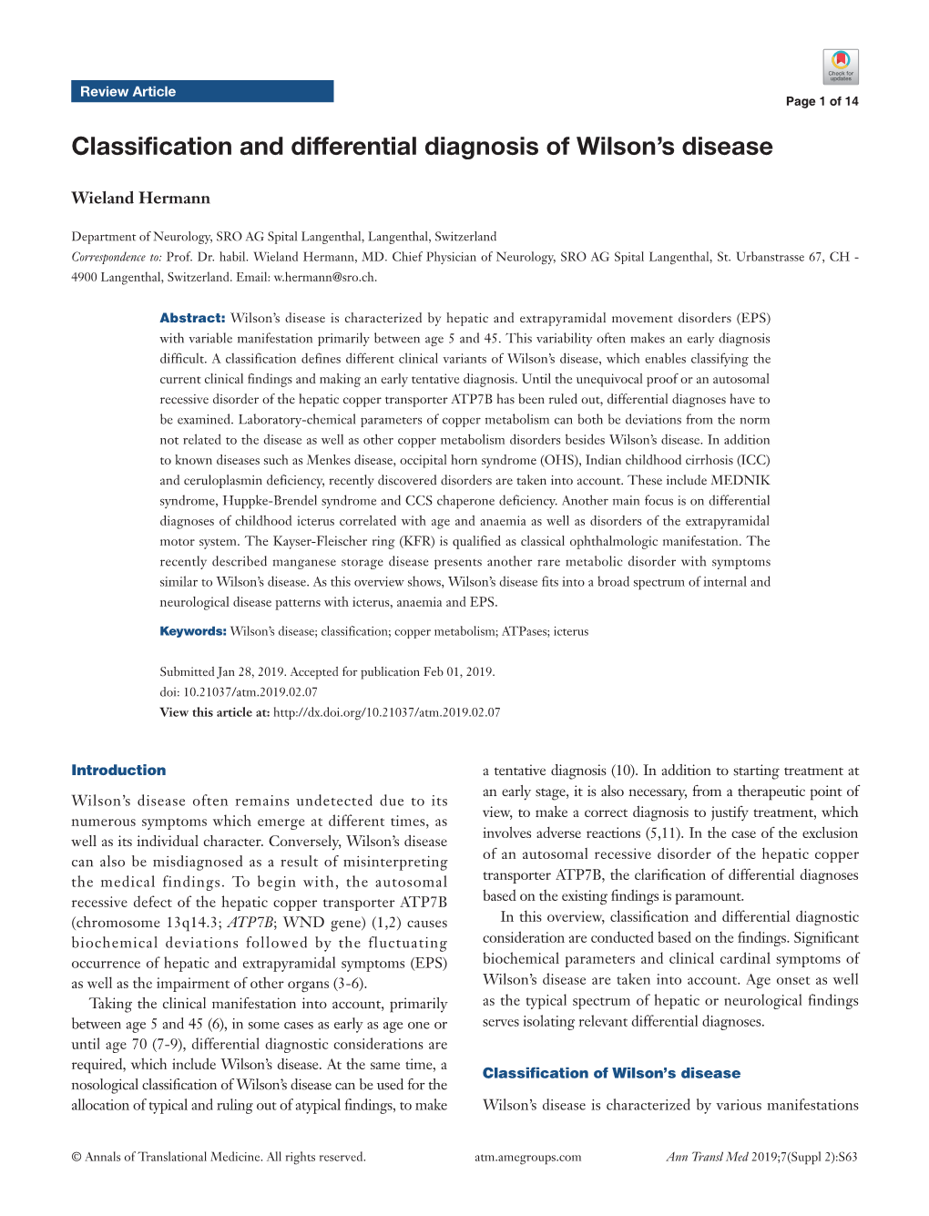 Classification And Differential Diagnosis Of Wilson's Disease - DocsLib