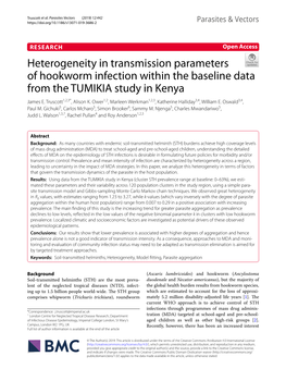 Heterogeneity in Transmission Parameters of Hookworm Infection Within the Baseline Data from the TUMIKIA Study in Kenya James E