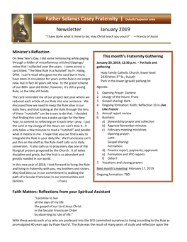 Newsletter January 2019 Father Solanus Casey Fraternity | Duluth