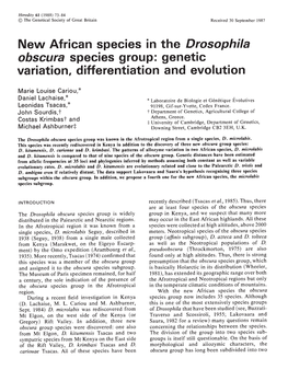 New African Species in the Drosophila Obscura Species Group: Genetic Variation, Differentiation and Evolution