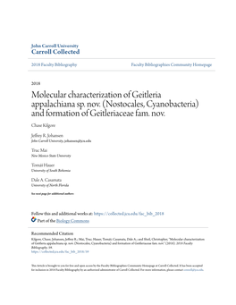 Molecular Characterization of Geitleria Appalachiana Sp. Nov. (Nostocales, Cyanobacteria) and Formation of Geitleriaceae Fam