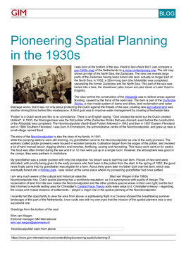 Pioneering Spatial Planning in the 1930S