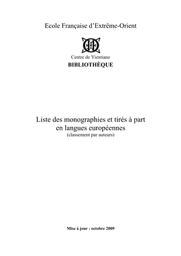 EFEO Bibliographie