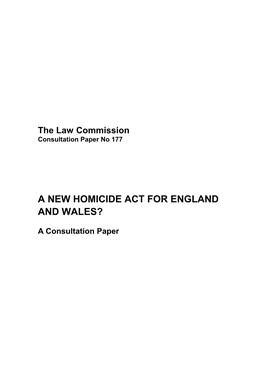 A New Homicide Act for England and Wales?