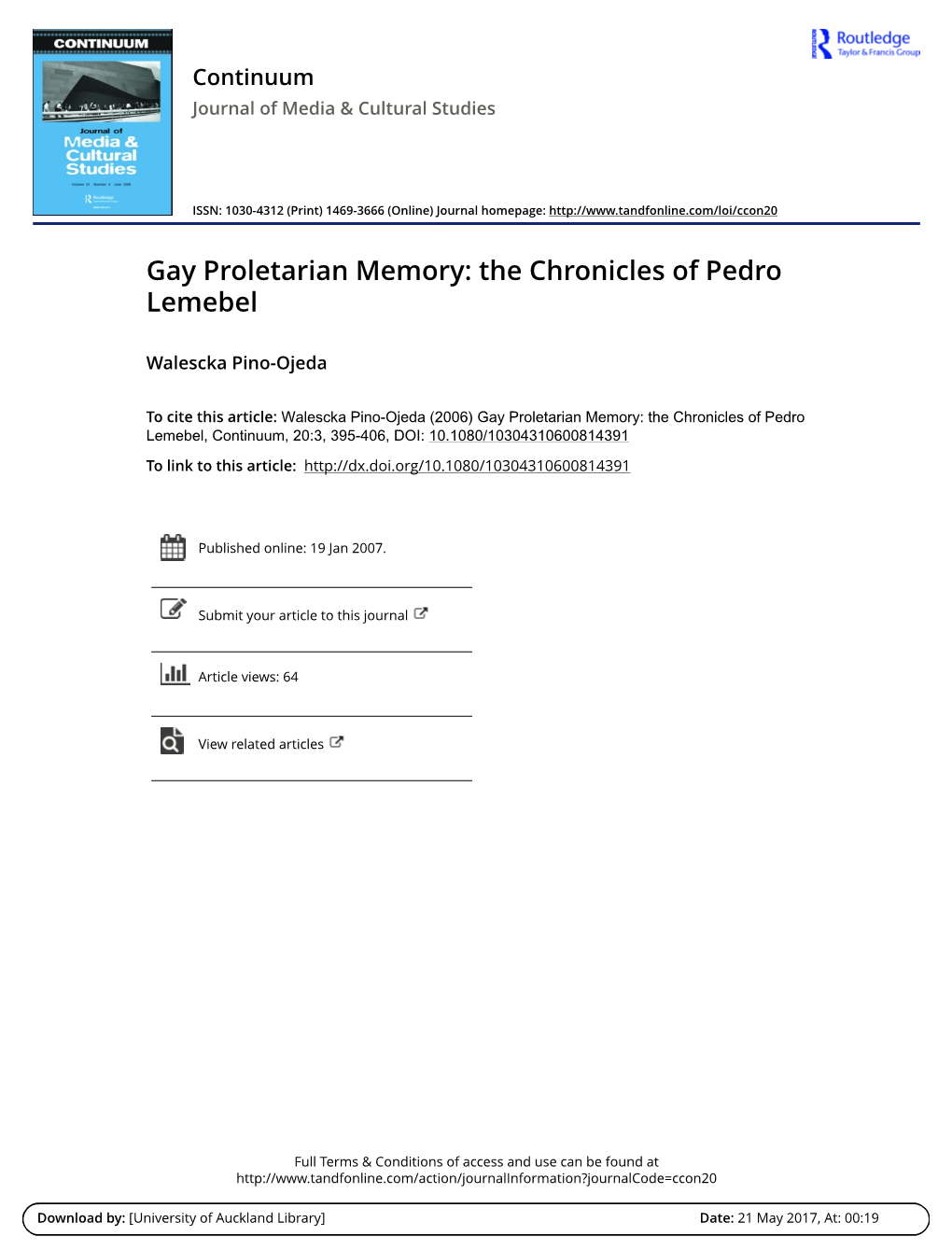 Gay Proletarian Memory: the Chronicles of Pedro Lemebel