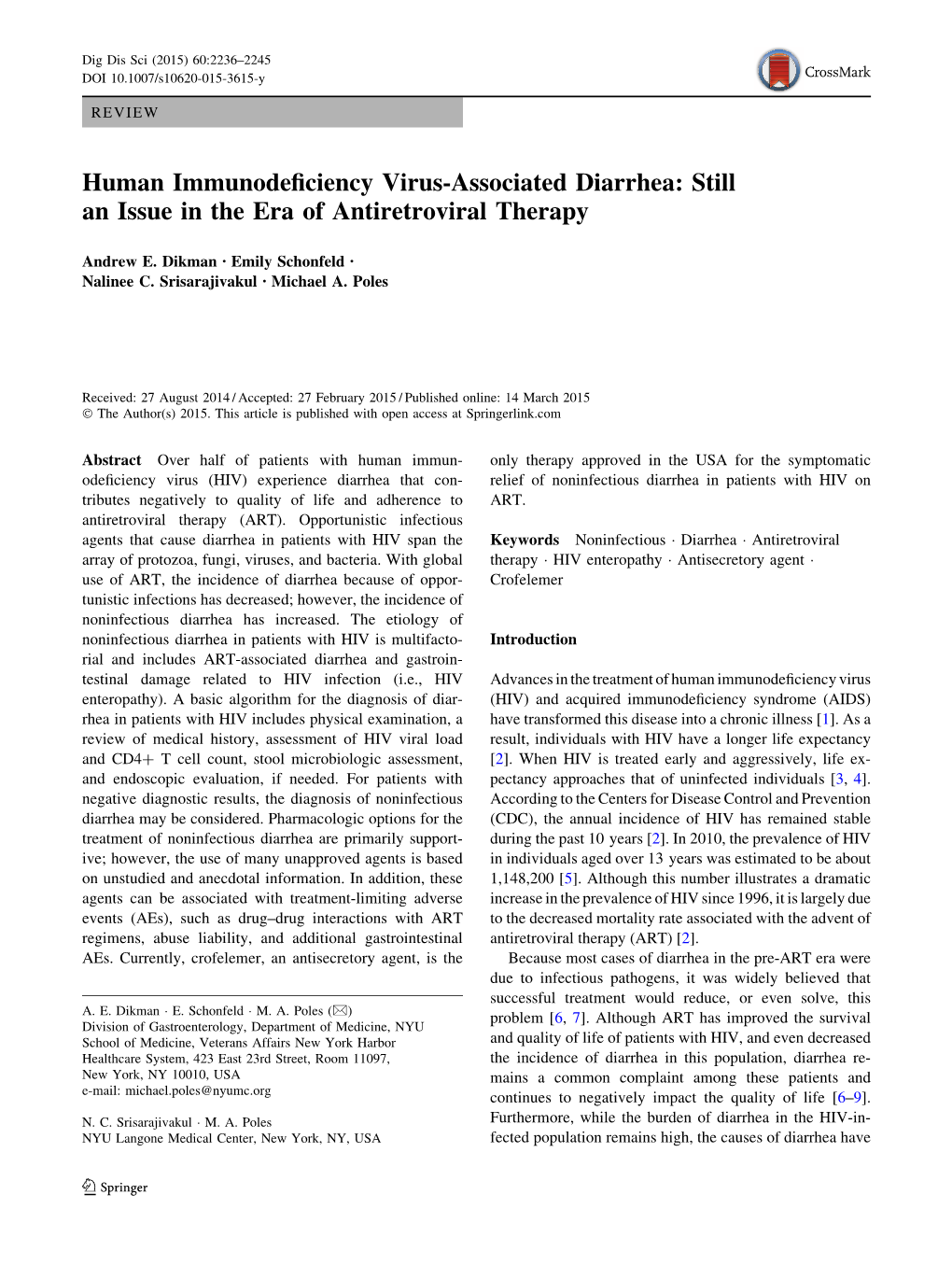 Human Immunodeficiency Virus-Associated Diarrhea: Still An