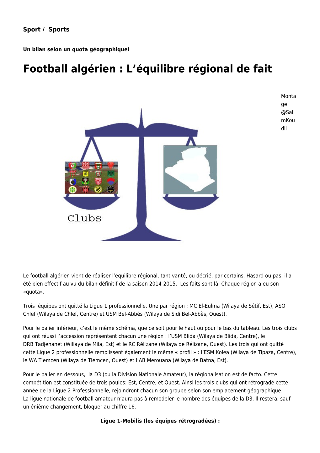 Football Algérien : L’Équilibre Régional De Fait