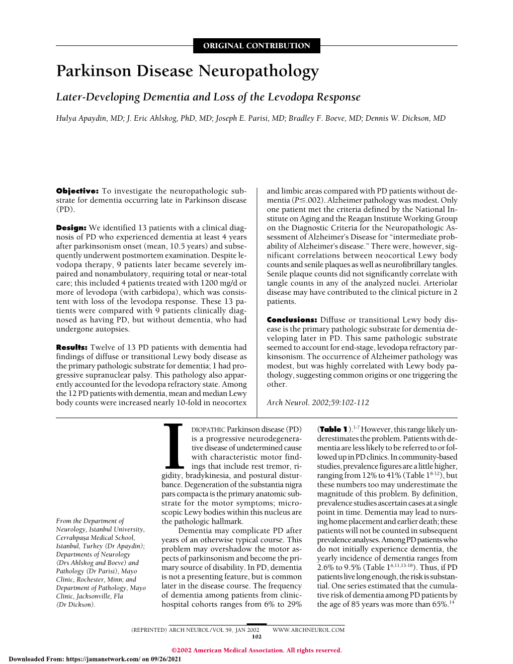 Parkinson Disease Neuropathology: Later