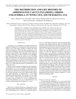 The Distribution and Life History of Arrhopalites Caecus (Tullberg): Order: Collembola, in Wind Cave, South Dakota, USA