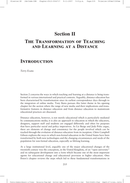 Section II the Transformation of Teaching and Learning at a Distance Introduction