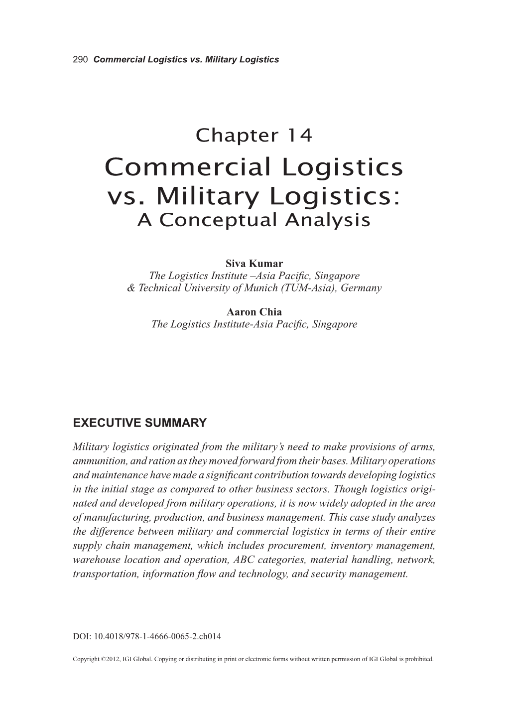 Commercial Logistics Vs. Military Logistics: a Conceptual Analysis ...