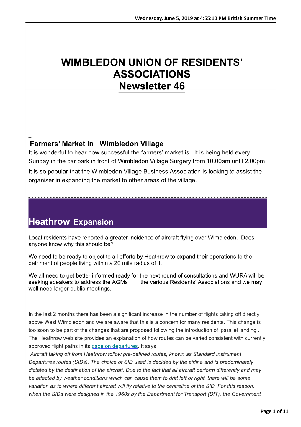 WIMBLEDON UNION of RESIDENTS' ASSOCIATIONS Newsletter 46