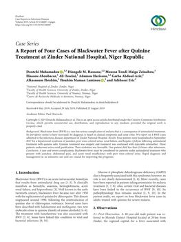 Case Series a Report of Four Cases of Blackwater Fever After Quinine Treatment at Zinder National Hospital, Niger Republic