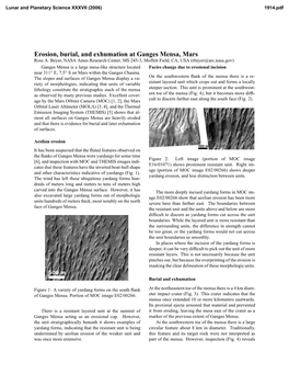 Erosion, Burial, and Exhumation at Ganges Mensa, Mars Ross A