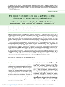 The Medial Forebrain Bundle As a Target for Deep Brain Stimulation for Obsessive-Compulsive Disorder
