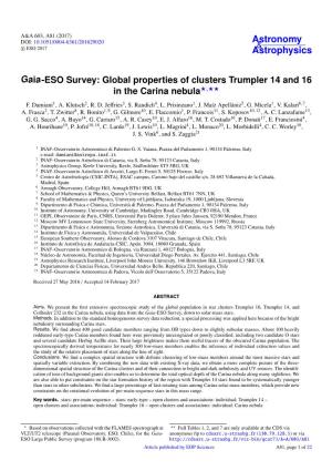 Global Properties of Clusters Trumpler 14 and 16 in the Carina Nebula?,?? F