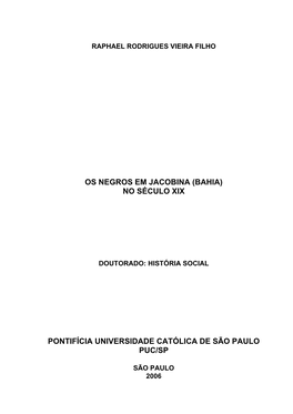 Os Negros Em Jacobina (Bahia) No Século Xix