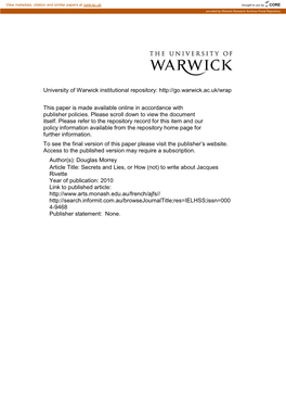 University of Warwick Institutional Repository