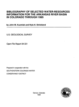 BIBLIOGRAPHY of SELECTED WATER-RESOURCES INFORMATION for the ARKANSAS RIVER BASIN in COLORADO THROUGH 1985 by John M