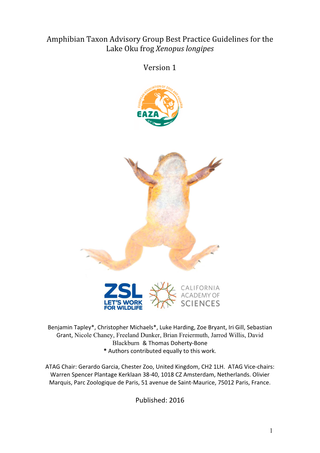 Amphibian Taxon Advisory Group Best Practice Guidelines for the Lake Oku Frog Xenopus Longipes