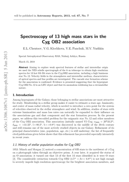 Spectroscopy of 13 High Mass Stars in the Cyg OB2 Association