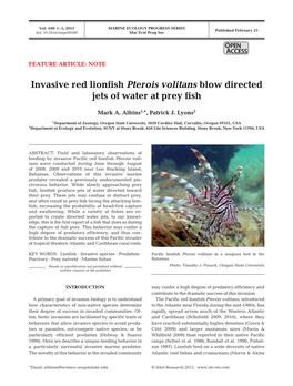 Invasive Red Lionfish Pterois Volitans Blow Directed Jets of Water at Prey Fish