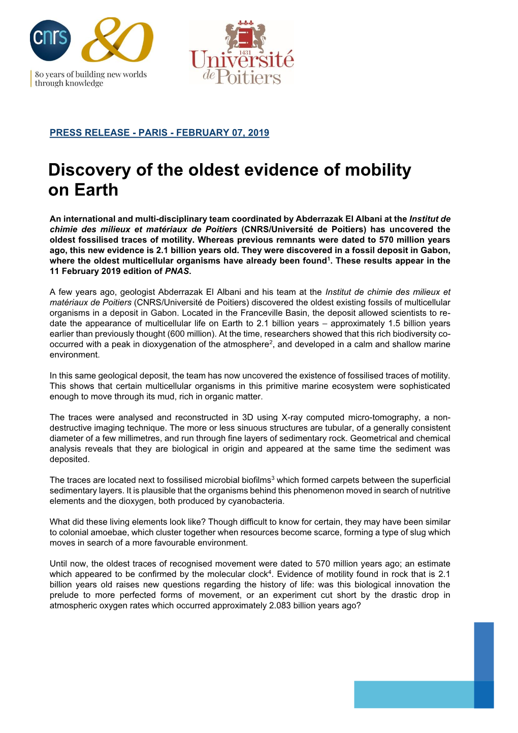 Discovery of the Oldest Evidence of Mobility on Earth