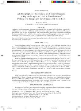 A Bibliography of Podospora and Schizothecium, a Key to the Species, and a Description of Podospora Dasypogon Newly Recorded from Italy