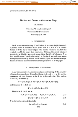 Nucleus and Center in Alternative Rings