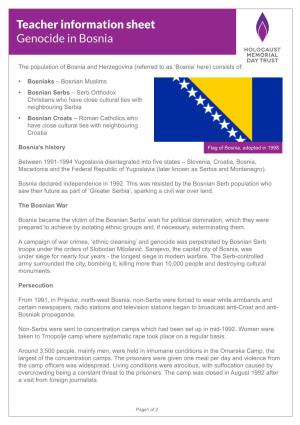 Teacher Information Sheet Genocide in Bosnia