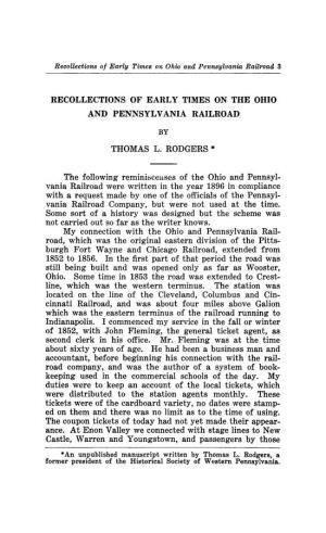 Recollections of Early Times on the Ohio and Pennsylvania Railroad